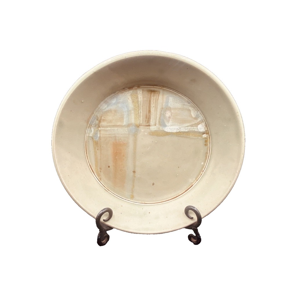 Hand Glazed Neutral Signed Plate Pottery